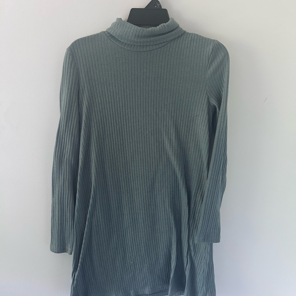 SHEIN Ribbed Knit Turtleneck Dress in Sea Green/Blue